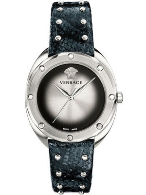 Versace Shadov Quartz Silver Dial Black Snake Leather Strap Watch for Women - VEBM00118 Authentic Buy Shop Now
