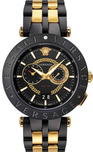 Versace V-Race Analog Quartz Black Dial Two Tone Steel Strap Watch For Men - VEBV00619 Authentic Buy Shop Now