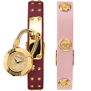 Versace Medusa Lock Icon Gold Dial Red Leather Strap Watch for Women - VEDW00319 Authentic Buy Shop Now