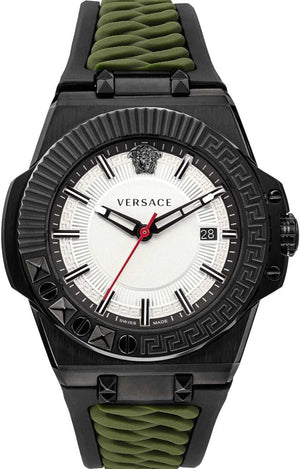 Versace Chain Reaction Quartz White Dial Green Rubber Strap Watch for Men - VEDY00419 Authentic Buy Shop Now