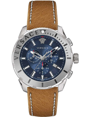 Versace Casual Chronograph Blue Dial Brown Leather Strap Watch for Men - VERG002-18 Authentic Buy Shop Now