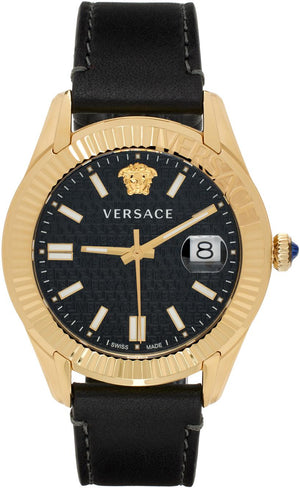 Versace Greca Time Quartz Black Dial Brown Leather Strap Watch For Men - VE3K00222 Authentic Buy Shop Now