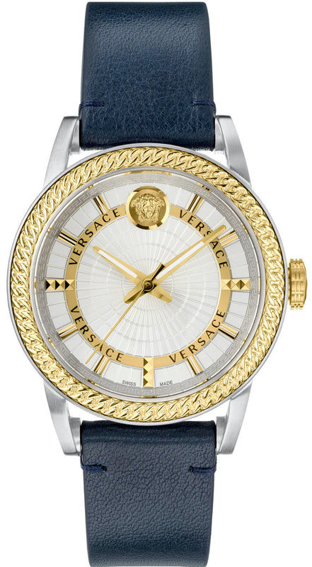Versace Viamond Quartz White Dial Blue Leather Strap Watch For Men - VEPO00120 Authentic Buy Shop Now