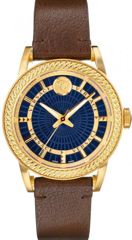 Versace Code Quartz Blue Dial Brown Leather Strap Watch For Men - VEPO00220 Authentic Buy Shop Now