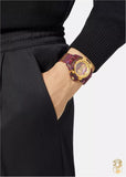 Versace Icon Active Chronograph Quartz Gold Dial Red Leather Strap Watch For Men - VEZ701222 Authentic Buy Shop Now