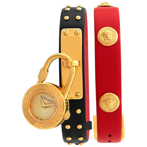 Versace Medusa Lock Icon Gold Dial Red Leather Strap Watch for Women - VEDW00119 Authentic Buy Shop Now