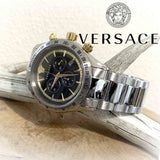 Versace Classic Chronograph Quartz Black Dial Silver Steel Strap Watch For Men - VEV700419 Authentic Buy Shop Now