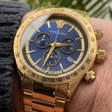 Versace Classic Chronograph Quartz Blue Dial Gold Steel Strap Watch For Men - VEV700619 Authentic Buy Shop Now