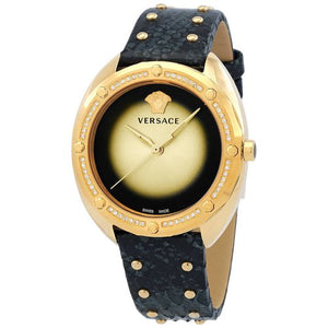 Versace Shadov Quartz Gold Dial Black Leather Strap Watch for Women - VEBM01118 Authentic Buy Shop Now