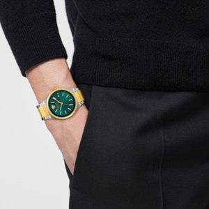 Versace V-Auria Quartz Green Dial Two Tone Steel Strap Watch for Men - VE0F00425 Authentic Buy Shop Now