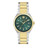 Versace V-Auria Quartz Green Dial Two Tone Steel Strap Watch for Men - VE0F00425 Authentic Buy Shop Now