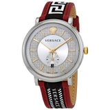 Versace V Circle Silver Dial Two Tone Leather Strap Watch for Men - VEBQ01319 Authentic Buy Shop Now