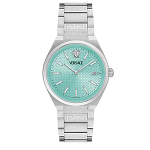 Versace V-Auria Quartz Turquoise Dial Silver Steel Strap Watch for Women - VE0F00225 Authentic Buy Shop Now
