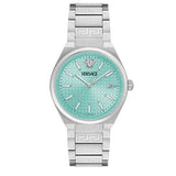 Versace V-Auria Quartz Turquoise Dial Silver Steel Strap Watch for Women - VE0F00225 Authentic Buy Shop Now