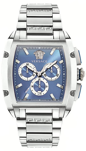 Versace Dominus Chronograph Blue Dial Silver Steel Strap Watch For Men - VE6H00423 Authentic Buy Shop Now