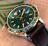 Versace Hellenyium Green Dial Brown Leather Strap Watch for Men - V11090017 Authentic Buy Shop Now