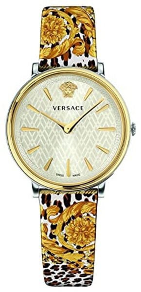 Versace V-Circle Silver Dial Cheetah Print Brown Leather Strap Watch for Women - VBP12017 Authentic Buy Shop Now
