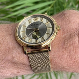 Versace V Circle Quartz Gold Dial Gold Mesh Bracelet Watch For Men - VBQ070017 Authentic Buy Shop Now
