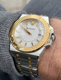 Versace Chain Reaction Quartz White Dial Two Tone Steel Strap Watch for Men - VEDY00519 Authentic Buy Shop Now