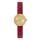 Versace Virtus Mini Quartz Gold Dial Red Leather Strap Watch For Women - VET300521 Authentic Buy Shop Now