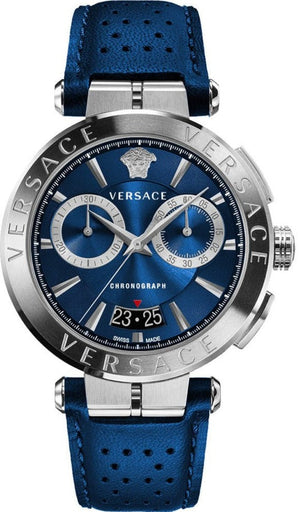 Versace Aion Chronograph Blue Dial Blue Leather Strap Watch for Men - VE1D01220 Authentic Buy Shop Now