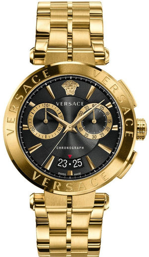 Versace Aion Chronograph Black Dial Gold Steel Strap Watch For Men - VE1D01721 Authentic Buy Shop Now