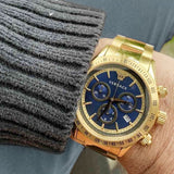 Versace Classic Chronograph Quartz Blue Dial Gold Steel Strap Watch For Men - VEV700619 Authentic Buy Shop Now