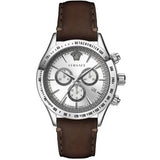 Versace Classic Chronograph Quartz Silver Dial Brown Leather Strap Watch For Men - VEV700119 Authentic Buy Shop Now