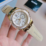 Guess Limelight Quartz Silver Dial Golden Leather Strap Watch For Women - W0775L2 Authentic Buy Shop Now