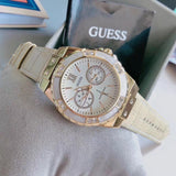 Guess Limelight Quartz Silver Dial Golden Leather Strap Watch For Women - W0775L2 Authentic Buy Shop Now