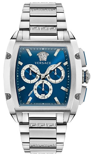 Versace Dominus Chronograph Blue Dial Silver Steel Strap Watch For Men - VE6H00423 Authentic Buy Shop Now