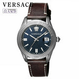 Versace Greca Time Quartz Blue Dial Brown Leather Strap Watch For Men - VE3K00122 Authentic Buy Shop Now