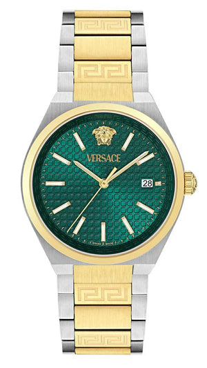 Versace V-Auria Quartz Green Dial Two Tone Steel Strap Watch for Men - VE0F00425 Authentic Buy Shop Now