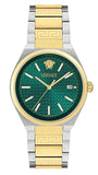 Versace V-Auria Quartz Green Dial Two Tone Steel Strap Watch for Men - VE0F00425 Authentic Buy Shop Now