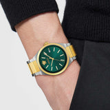 Versace V-Auria Quartz Green Dial Two Tone Steel Strap Watch for Men - VE0F00425 Authentic Buy Shop Now