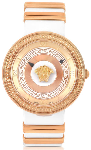 Versace V Metal Icon Gold Dial White & Gold Strap Watch for Women - VLC040014 Authentic Buy Shop Now