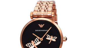 Emporio Armani Gianni T Bar Black Dial Rose Gold Steel Strap Watch For Women - AR11206 Authentic Buy Shop Now