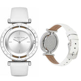 Michael Kors Averi Silver Dial White Leather Strap Watch for Women - MK2524 Authentic Buy Shop Now