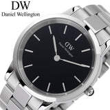 Daniel Wellington Iconic Link Black Dial Silver Steel Strap Watch For Women - DW00100342 Authentic Buy Shop Now