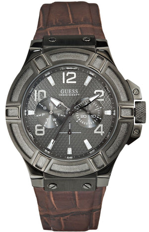 Guess Rigor Analog Quartz Black Dial Brown Leather Strap Watch For Men - W0040G2 Authentic Buy Shop Now