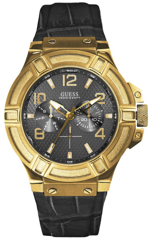 Guess Rigor Analog Black Dial Black Leather Strap Watch For Men - W0040G4 Authentic Buy Shop Now