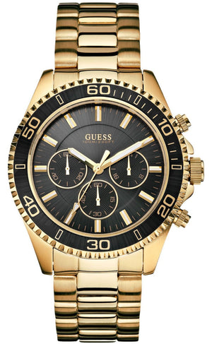 Guess Chaser Chronograph Black Dial Gold Steel Strap Watch for Men - W0170G2 Authentic Buy Shop Now