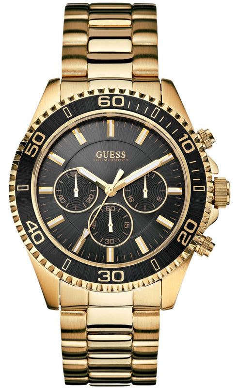 Guess Chaser Chronograph Black Dial Gold Steel Strap Watch for Men - W0170G2 Authentic Buy Shop Now