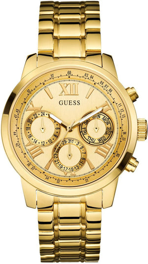 Guess Sunrise Chronograph Gold Dial Gold Steel Strap Watch For Women - W0330L1 Authentic Buy Shop Now