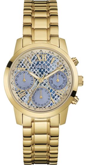 Guess Mini Sunrise Quartz Blue Dial Gold Steel Strap Watch For Women - W0448L6 Authentic Buy Shop Now