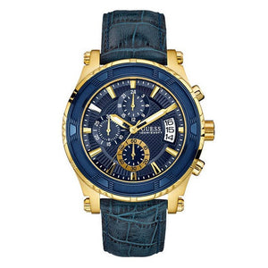Guess Pinnacle Chronograph Quartz Blue Dial Blue Leather Strap Watch For Men - W0673G2 Authentic Buy Shop Now
