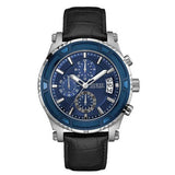 Guess Pinnacle Chronograph Quartz Blue Dial Black Leather Strap Watch For Men - W0673G4 Authentic Buy Shop Now