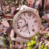 Guess Solar Rose Gold Dial Pink Rubber Strap Watch For Women - W1135L2 Authentic Buy Shop Now