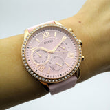 Guess Solar Rose Gold Dial Pink Rubber Strap Watch For Women - W1135L2 Authentic Buy Shop Now