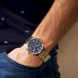 Guess Hendrix Chronograph Blue Dial Two Tone Steel Strap Watch for Men - W1309G4 Authentic Buy Shop Now